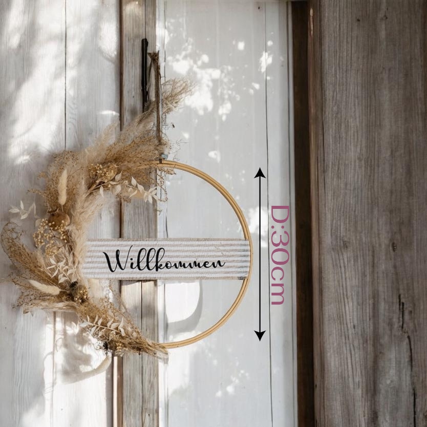 Hoop "Willkommen" mit Trockenblumen D: 30cm