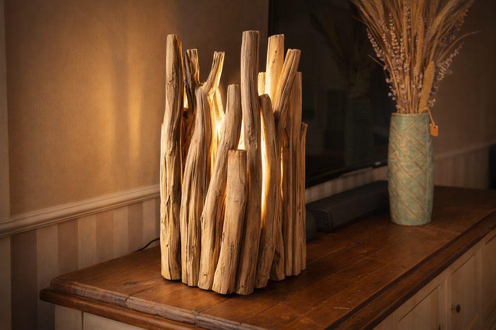 Rustikale Holzlampe aus Kastatienholz H: 58cm