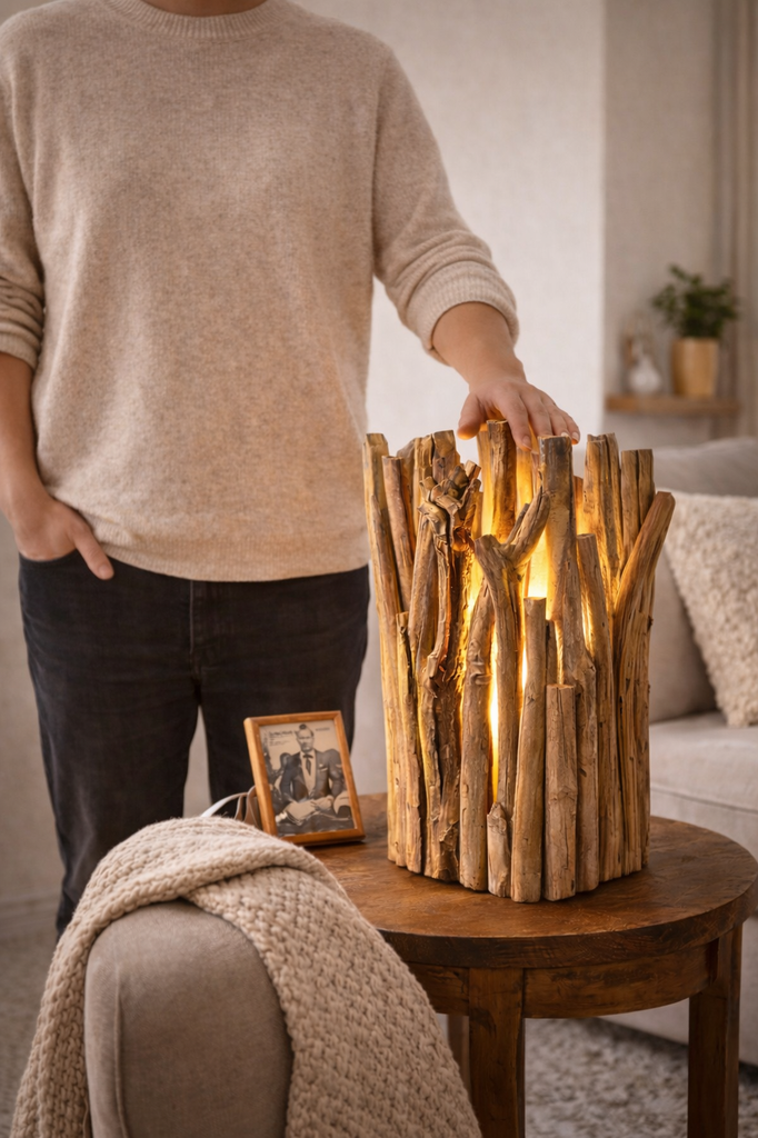 Rustikale Holzlampe aus Kastatienholz H: 58cm