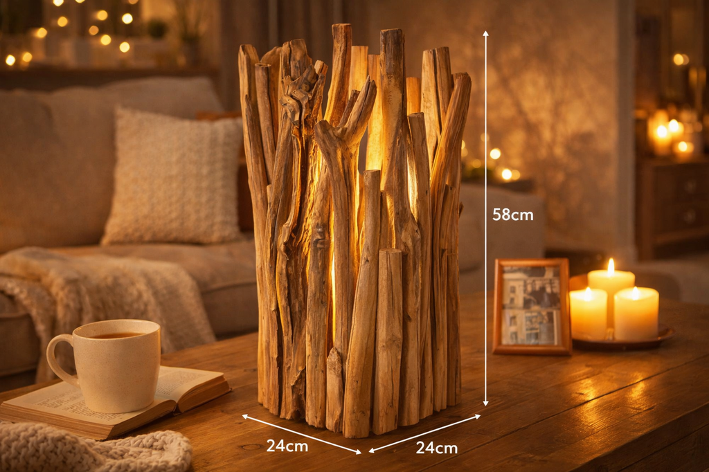 Rustikale Holzlampe aus Kastatienholz H: 58cm