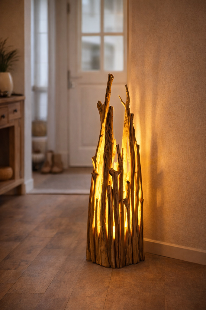 Rustikale Holzlampe aus Kastatienholz H: 115cm