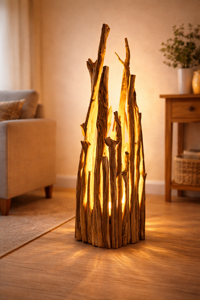 Rustikale Holzlampe aus Kastatienholz H: 115cm