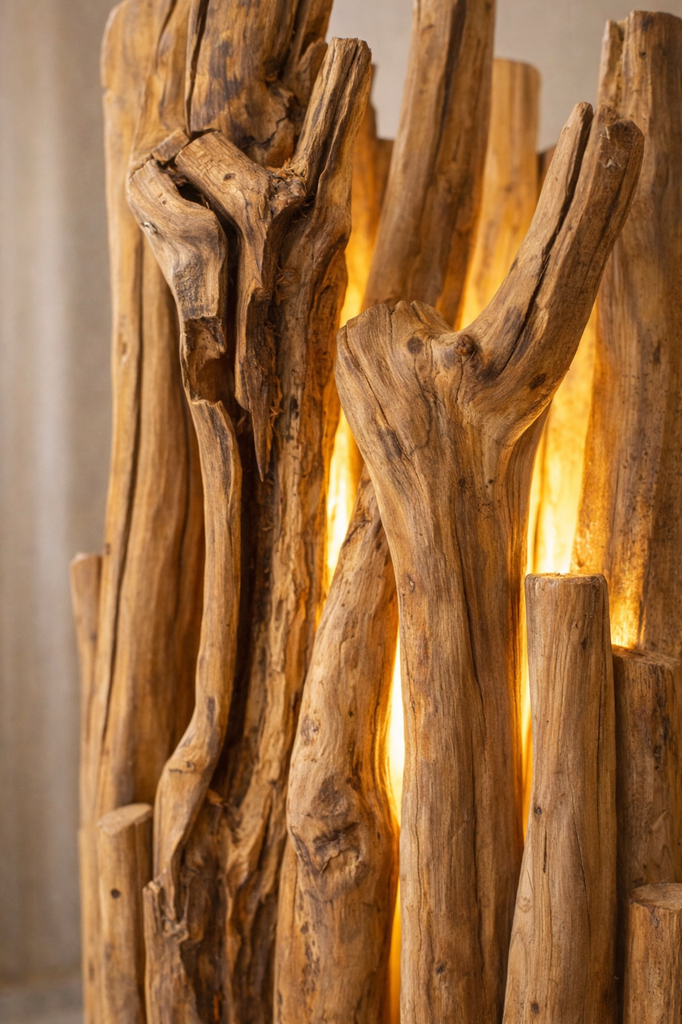 Rustikale Holzlampe aus Kastatienholz H: 58cm