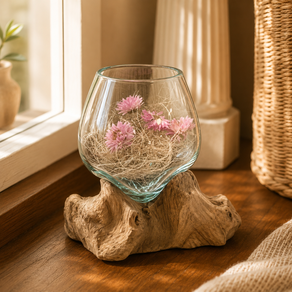 Wurzel mit Glas 18cm x 13cm x 18cm natur