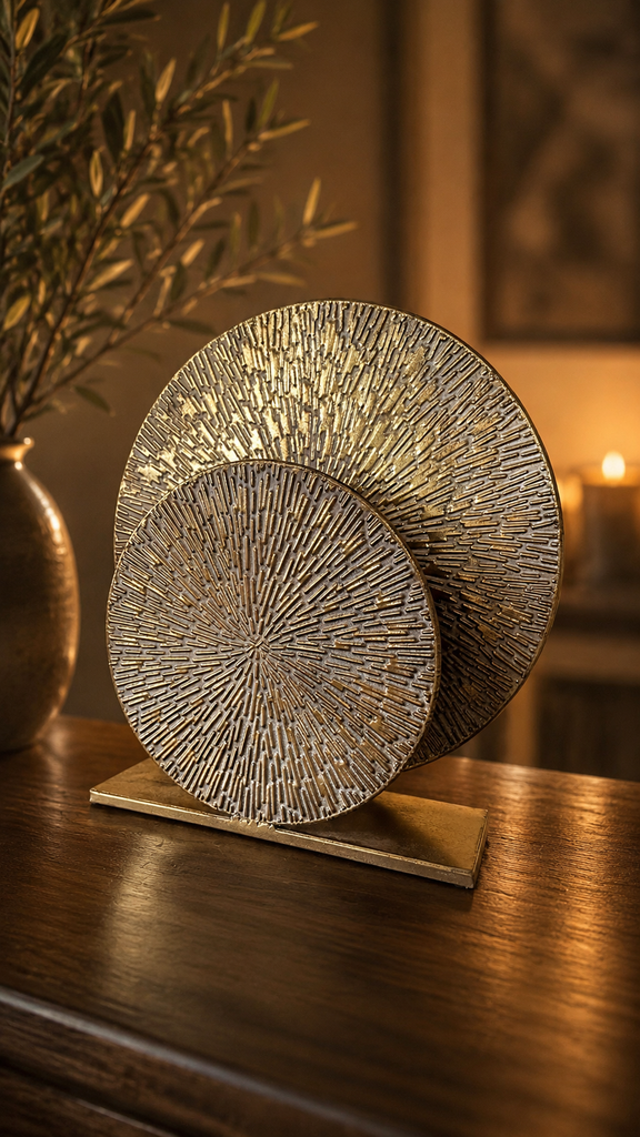 Goldene Tischlampe aus Metall- Runde Designlampe als stimmungsvolle Ambientebeleuchtung