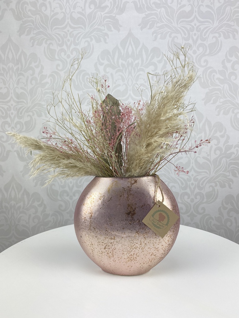 Glasvase „Olivia“ oval 19x10x16cm mit Trockenblumenstrauß Größe S