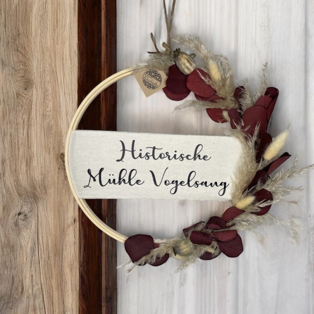 Individuelles Geschenk,Hoop mit Schriftzug und Trockenblumen D:30cm