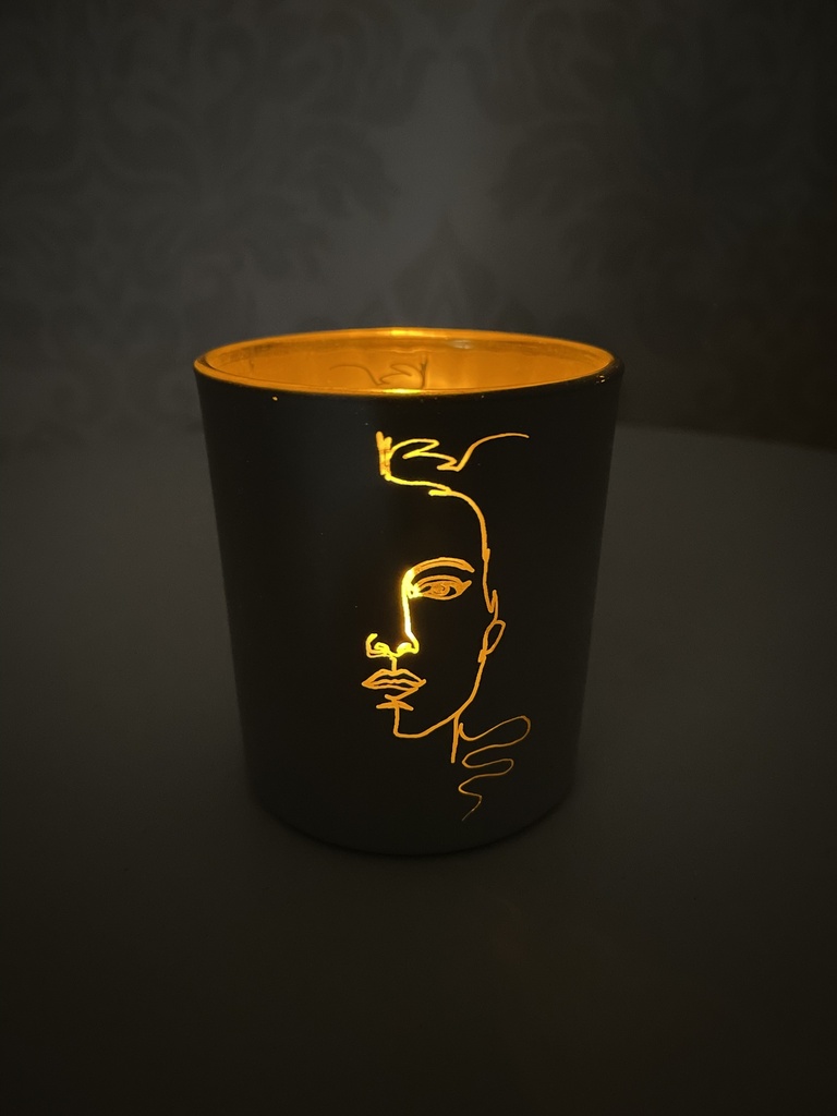 Teelichhalter "Isa" weiß/gold mit Frauengesicht 7x7x8cm
