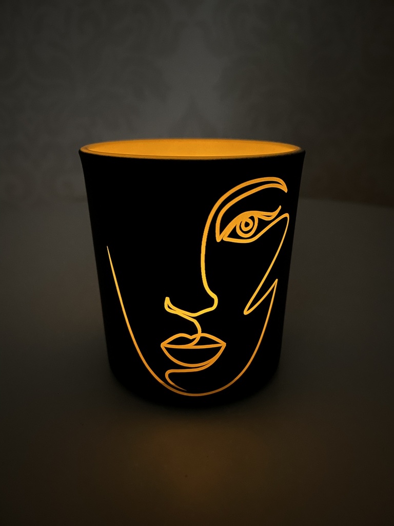 Teelichthalter "Ava" schwarz mit Gesicht 7x7x8cm