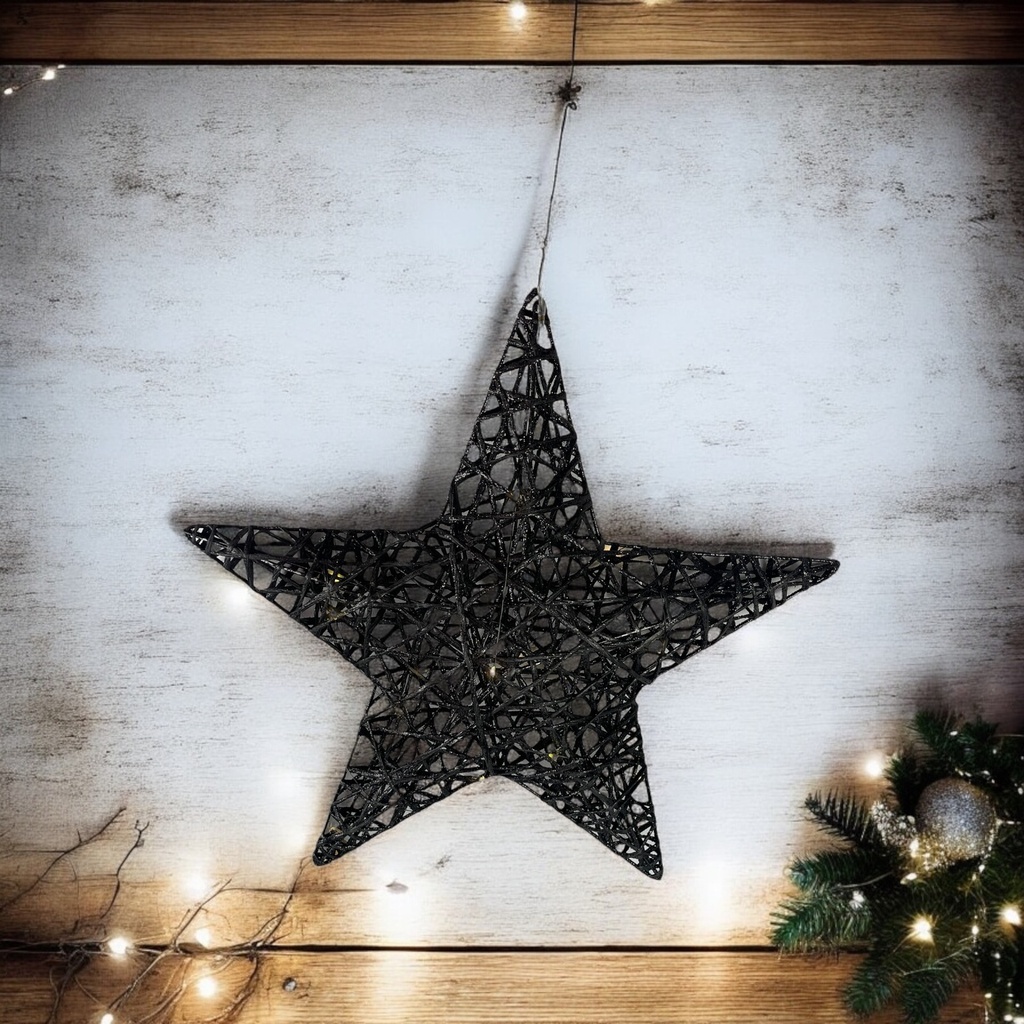 Leuchtstern schwarz Glitzer D: 40cm 15 LED warmweiß
