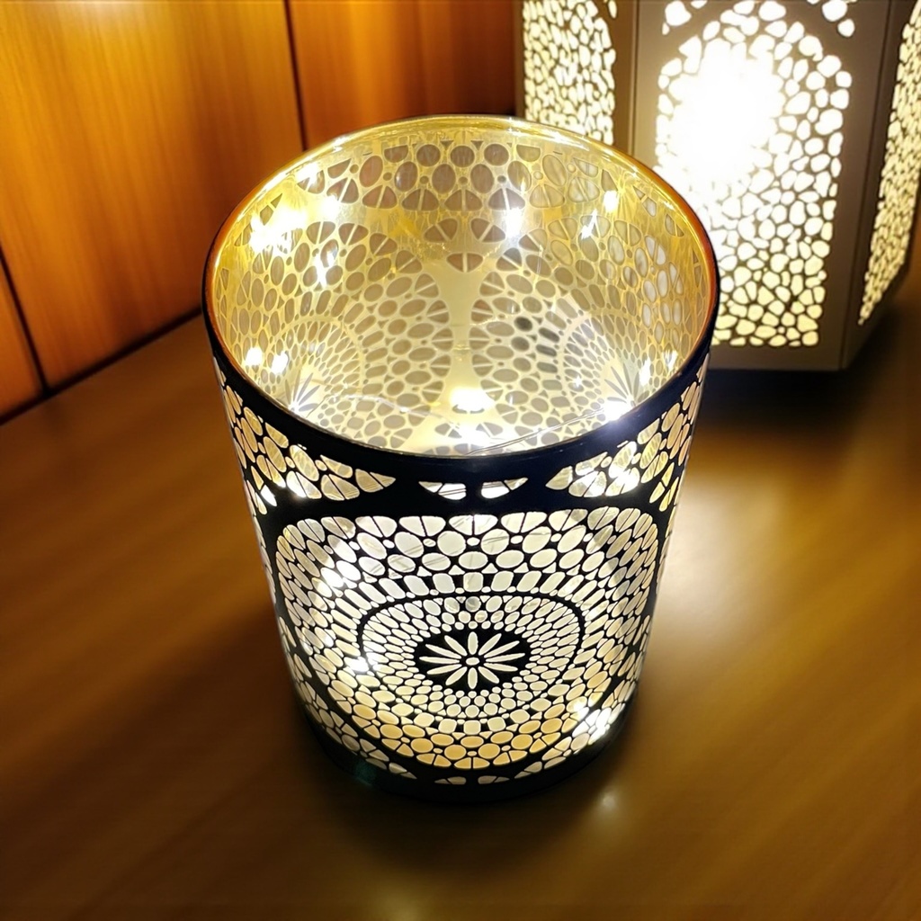 Glaszylinder " Marrakesch" Schwarz/ GoldH: 12cm