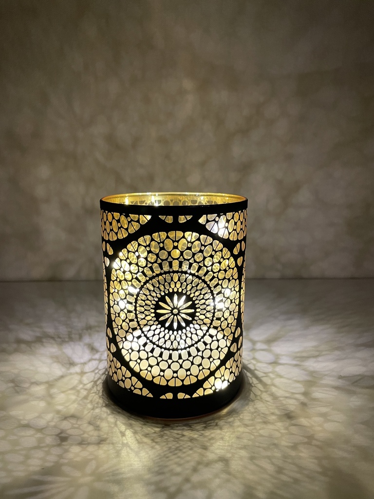 Glaszylinder " Marrakesch" Schwarz/ GoldH: 12cm