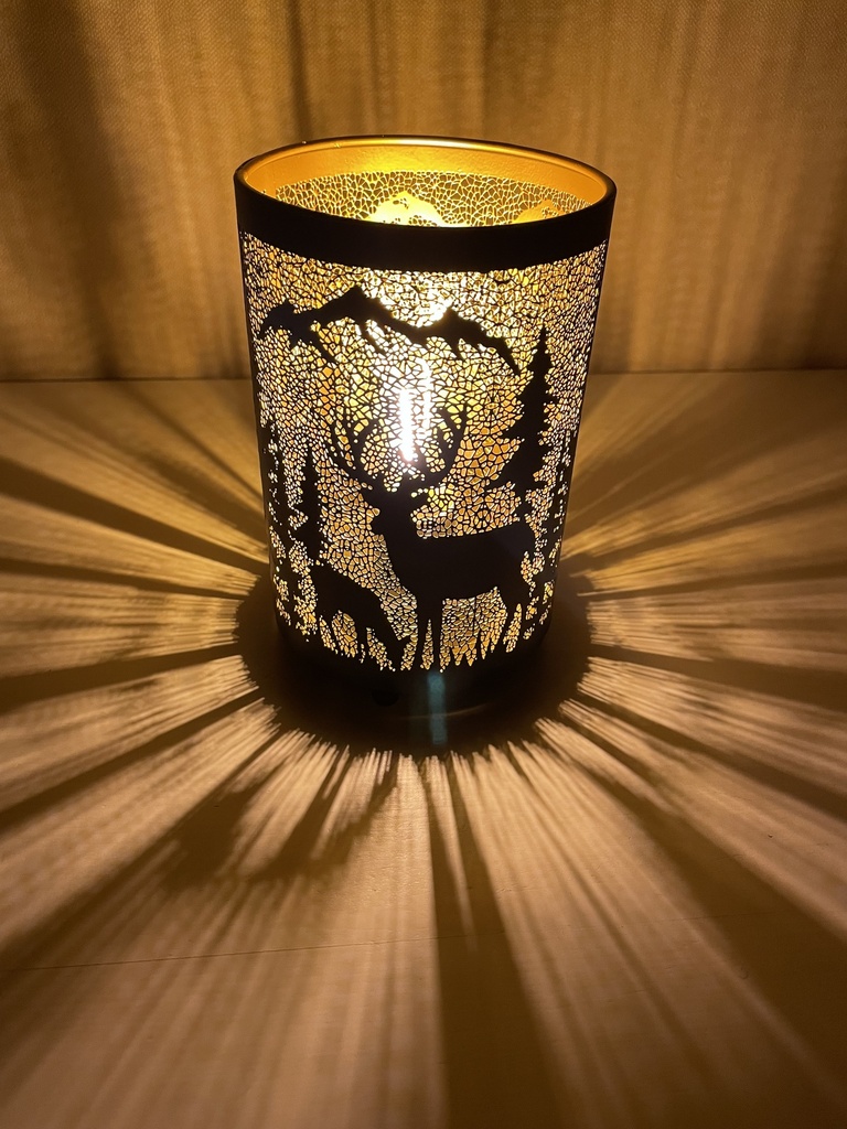 Glaszylinder matt schwarz mit Rentier H: 16cm