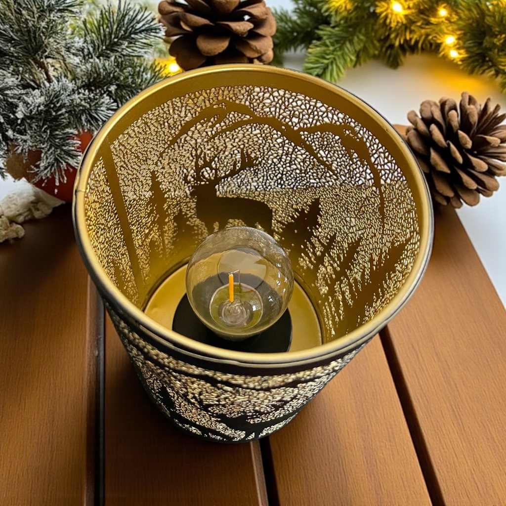 Glaszylinder matt schwarz mit Rentier H: 16cm