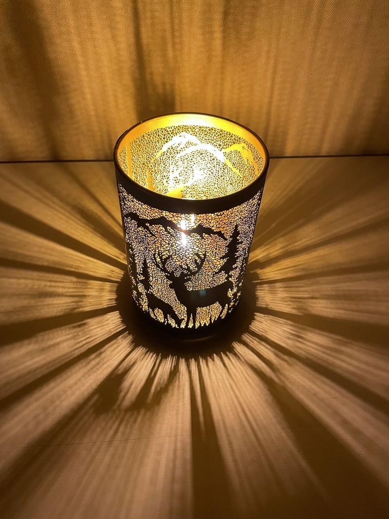 Glaszylinder matt schwarz mit Rentier H: 16cm