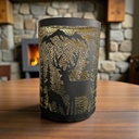 Glaszylinder matt schwarz mit Rentier H: 16cm