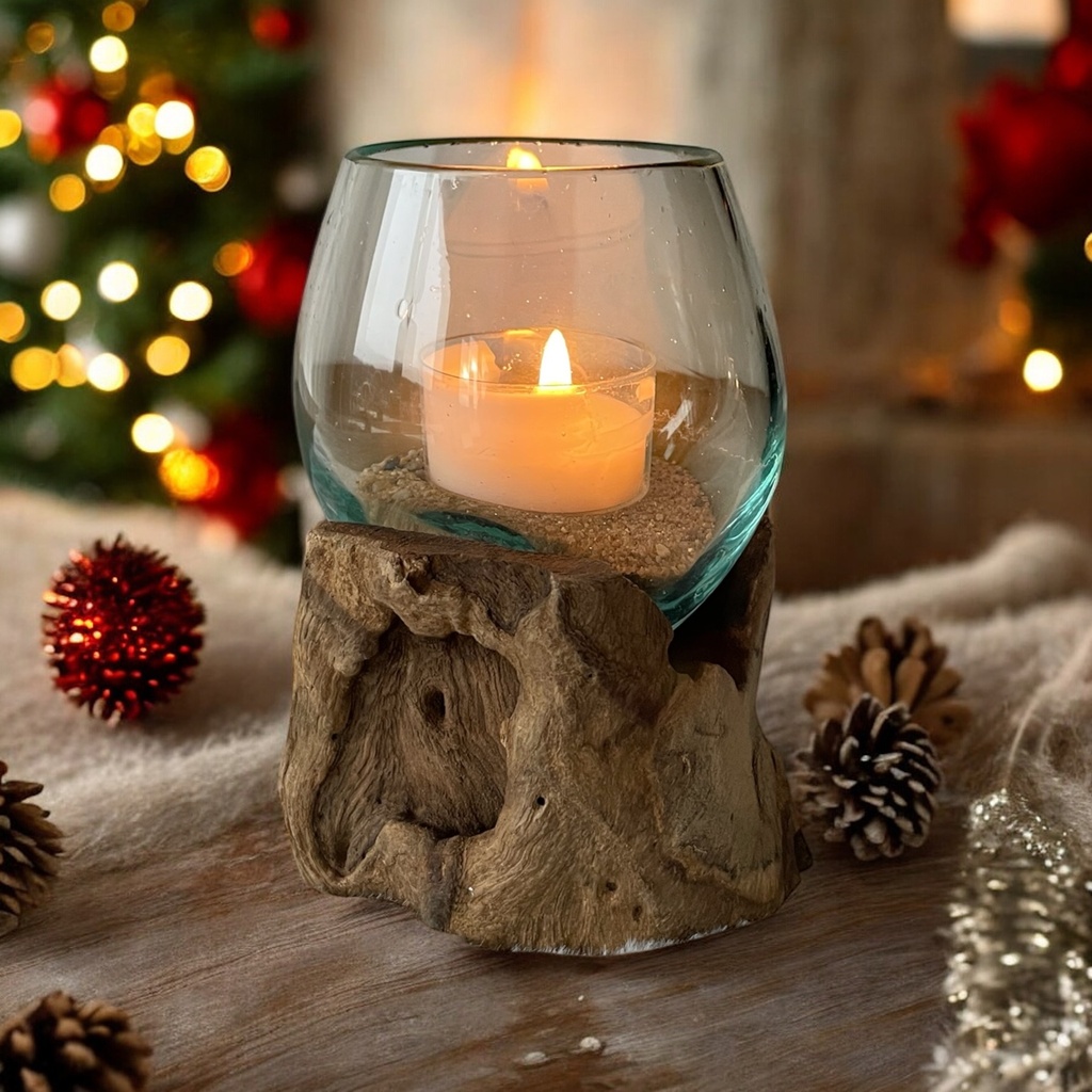 Wurzel mit Glas 18cm x 13cm x 18cm natur