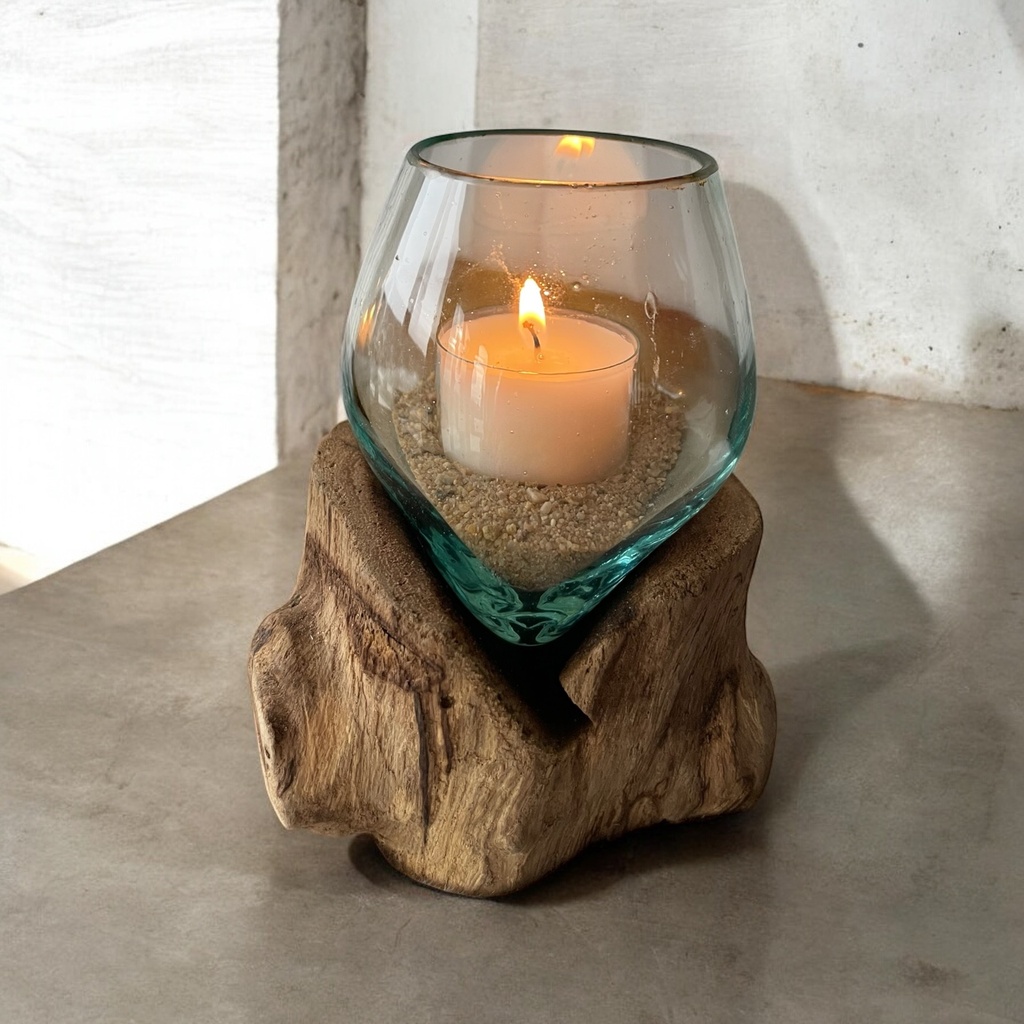 Wurzel mit Glas 9cm x 9cm x 12,5cm natur