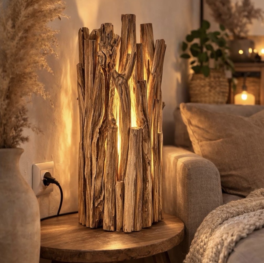 Rustikale Holzlampe aus Kastatienholz H: 58cm