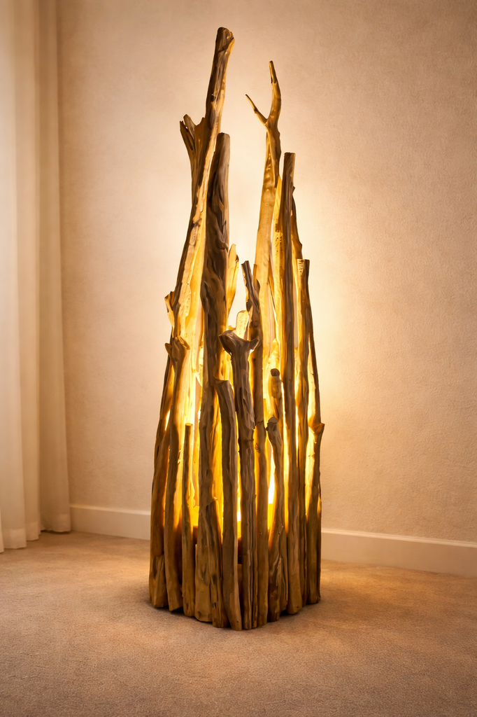 Rustikale Holzlampe aus Kastatienholz H: 115cm