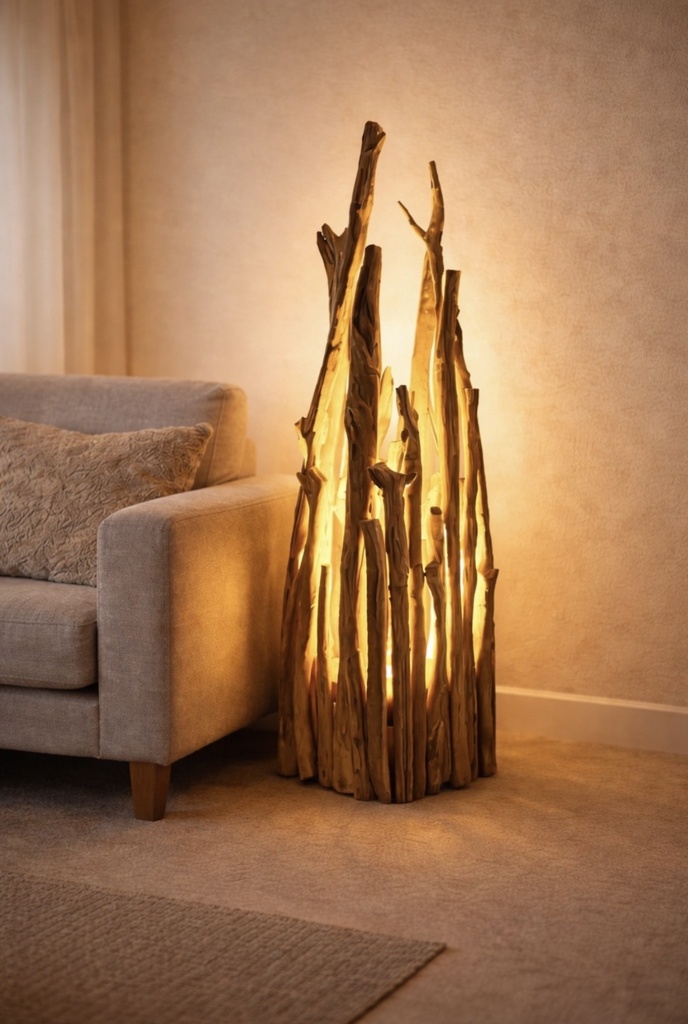 Rustikale Holzlampe aus Kastatienholz H: 115cm