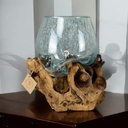 Wurzel natur mit einem Glas mittig 20x20x20cm