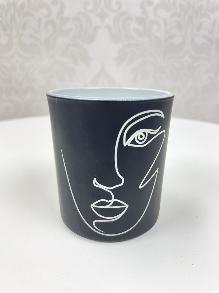 Teelichthalter "Ava" schwarz mit Gesicht 7x7x8cm