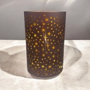 Glaszylinder matt bronze mit Sternen 10 cm x 15cm 8 LED mit Timer