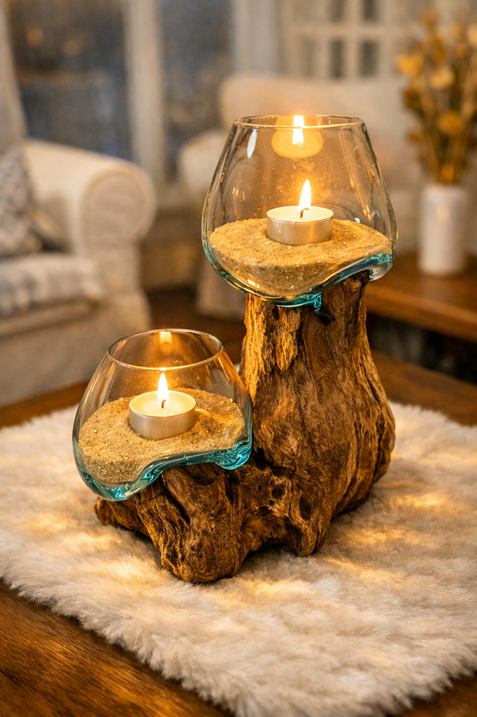 Wurzel mit 2 Gläsern natur ca.20x12x30cm