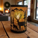 Glaszylinder matt schwarz mit Rentier H: 16cm