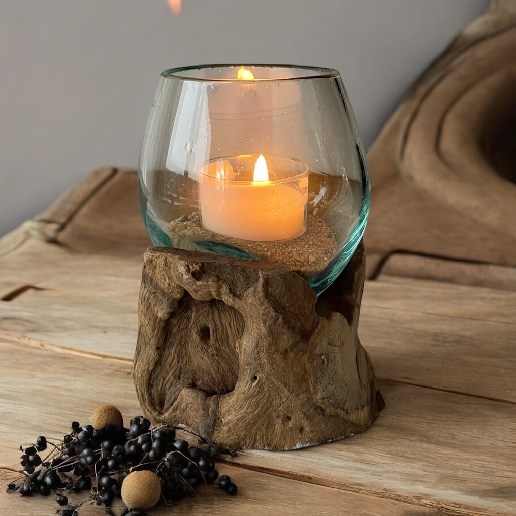 Wurzel mit Glas 9cm x 9cm x 12,5cm natur