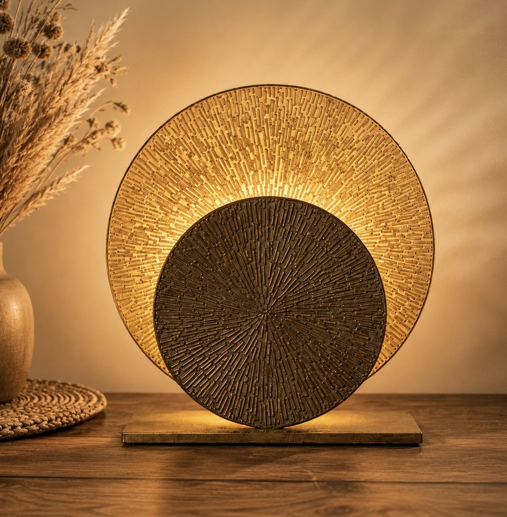 Goldene Tischlampe aus Metall- Runde Designlampe