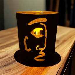 [A633] Teelichhalter "Nahla" gold mit Gesicht 8,8x8,8x10cm