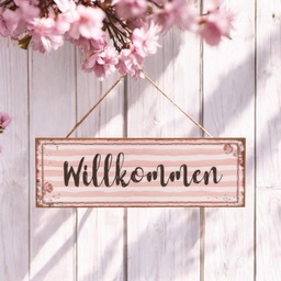 [A733] Holzschild "Willkommen" 30 x 10cm