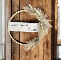 [A786] Hoop mit Wunschtext und Trockenblumen D:30cm