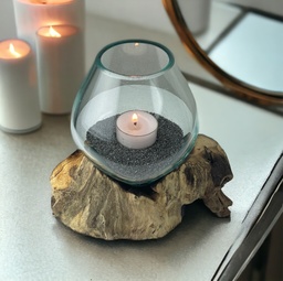 [A976] Wurzel mit Glas 18cm x 13cm x 18cm natur