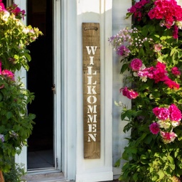 [A1019] Holzschild "Willkommen" klein H: 78cm B: 10cm