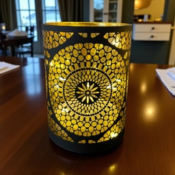 [A1034] Glaszylinder " Marrakesch" Schwarz/ GoldH: 12cm