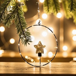 [A1039] Metallring schwarz mit Sternenbirne und Kupferdraht D.26cm