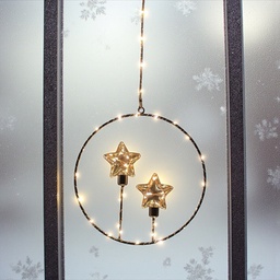 [A1040] Metallring schwarz mit zwei Sternenbirnen und Kupferdraht D: 29cm