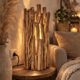 [A1086] Rustikale Holzlampe aus Kastatienholz H: 58cm