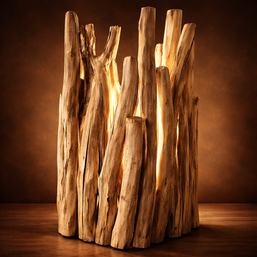 Rustikale Holzlampe aus Kastatienholz H: 58cm