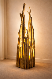 [A1087] Rustikale Holzlampe aus Kastatienholz H: 115cm